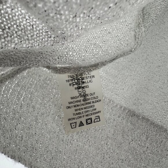 Metallic Cropped Sweater Large Calvin Klein Silver Knit Cardigan Toggle Buttons - Picture 7 of 7